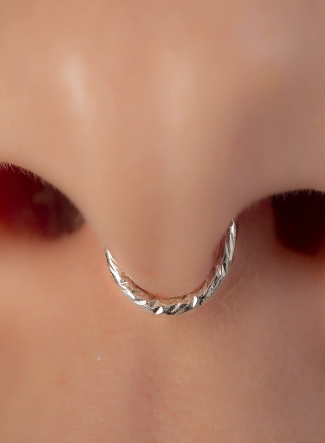 biliboom Silver Jewelry Fake Septum Ring Clip On - 22G Thin Sterling Silver Faux Septum Hoop for Women - No Piercing Nose Jewelry - Comfortable Lightweight Fake Nose Ring for Everyday Style - Image 2